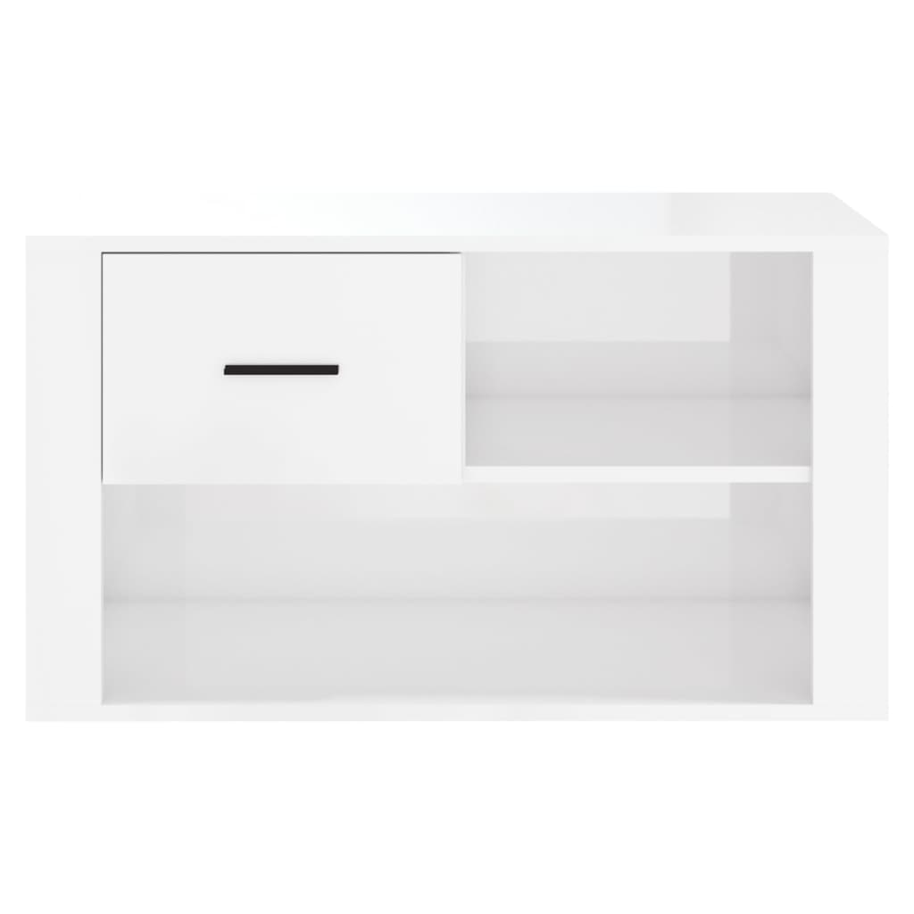 magasfényű fehér szerelt fa cipőszekrény 80 x 35 x 45 cm