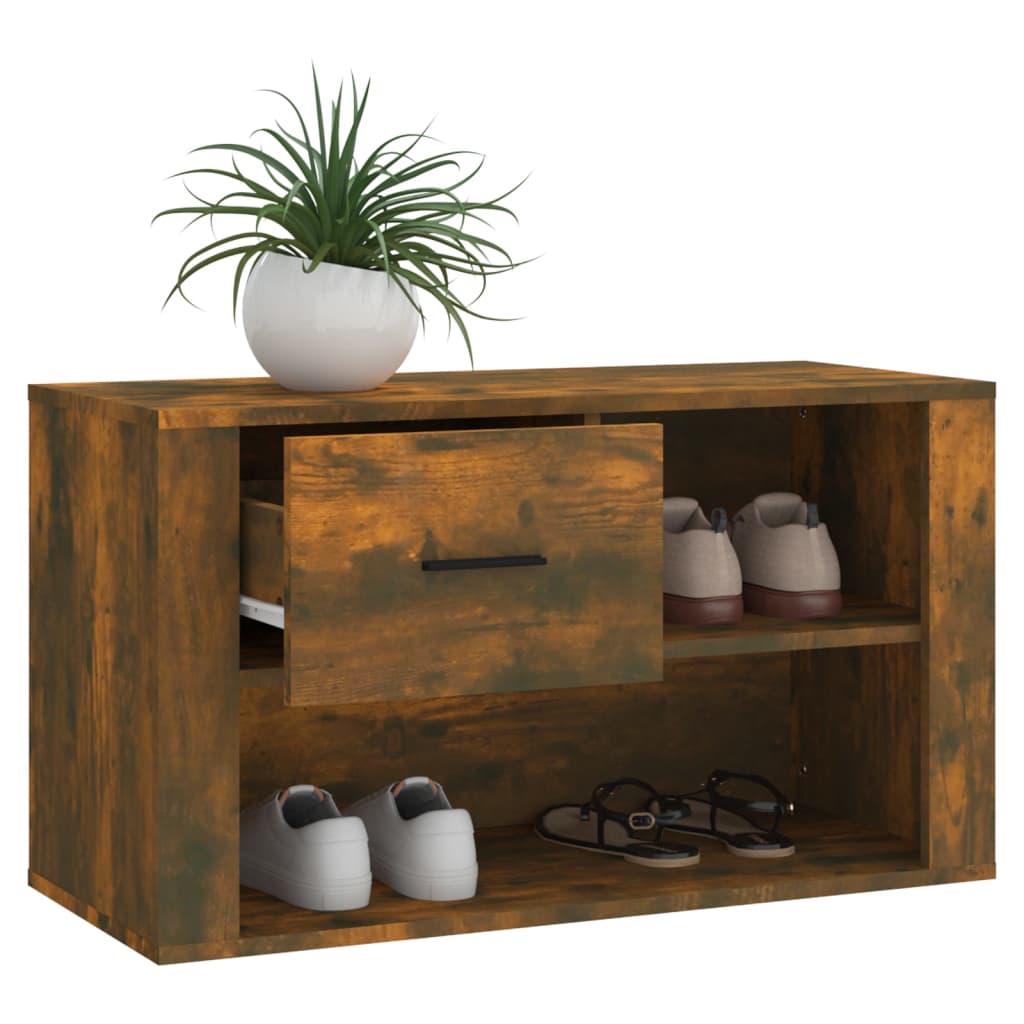 füstös tölgy színű szerelt fa cipősszekrény 80x35x45 cm