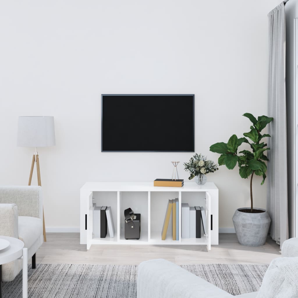 fehér magasfényű szerelt fa TV-szekrény 100x35x40 cm