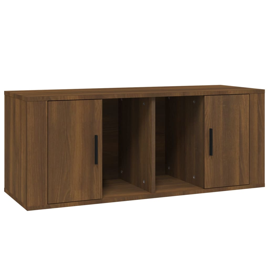 barna tölgyszínű szerelt fa TV-szekrény 100 x 35 x 40 cm