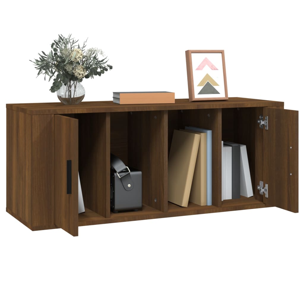 barna tölgyszínű szerelt fa TV-szekrény 100 x 35 x 40 cm