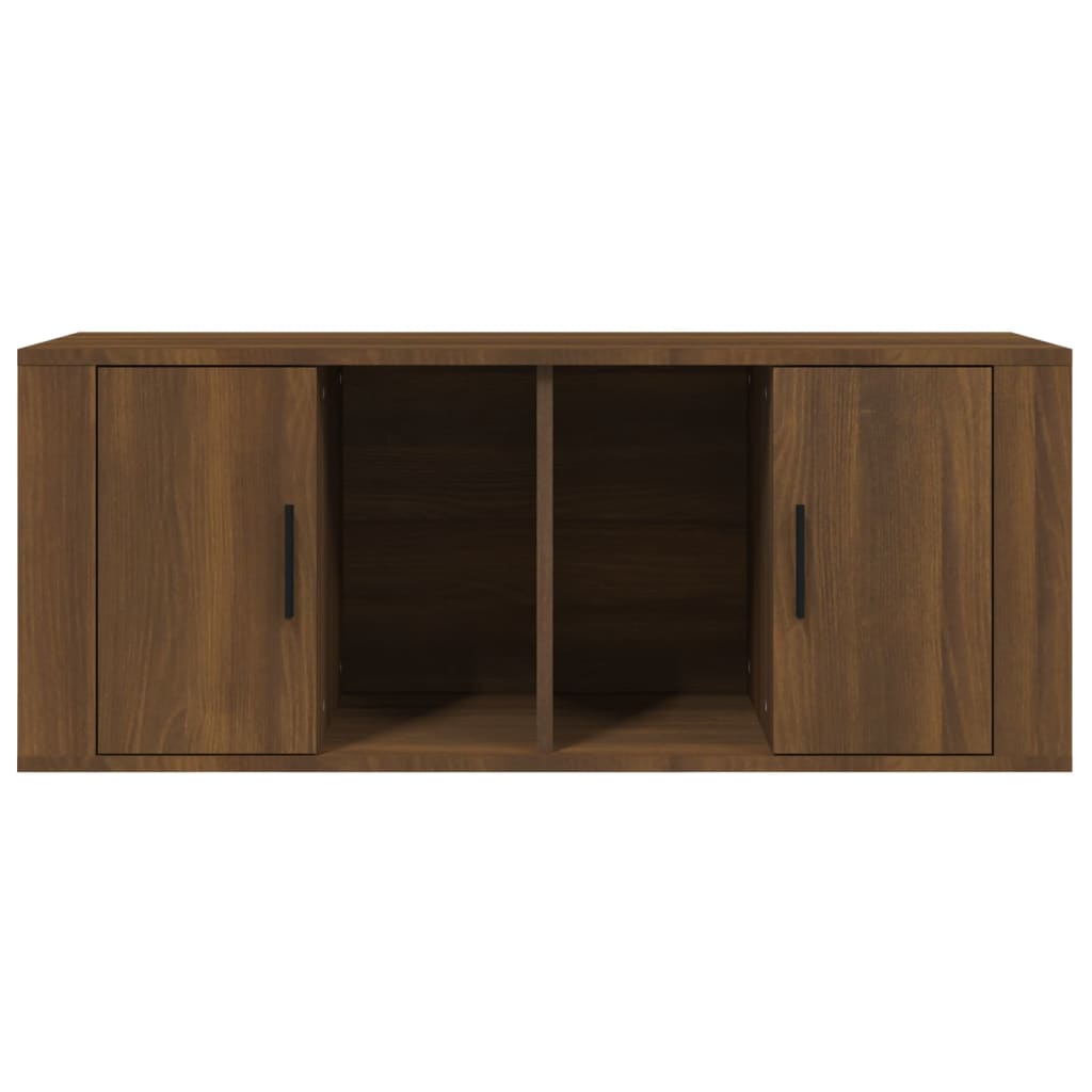 barna tölgyszínű szerelt fa TV-szekrény 100 x 35 x 40 cm