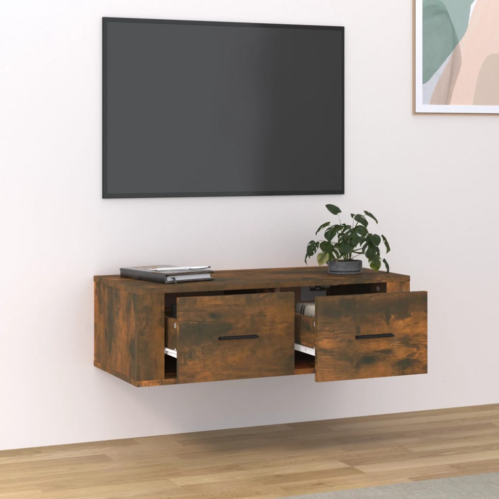 füstös tölgy színű szerelt fa függő TV-szekrény 80 x 36 x 25 cm