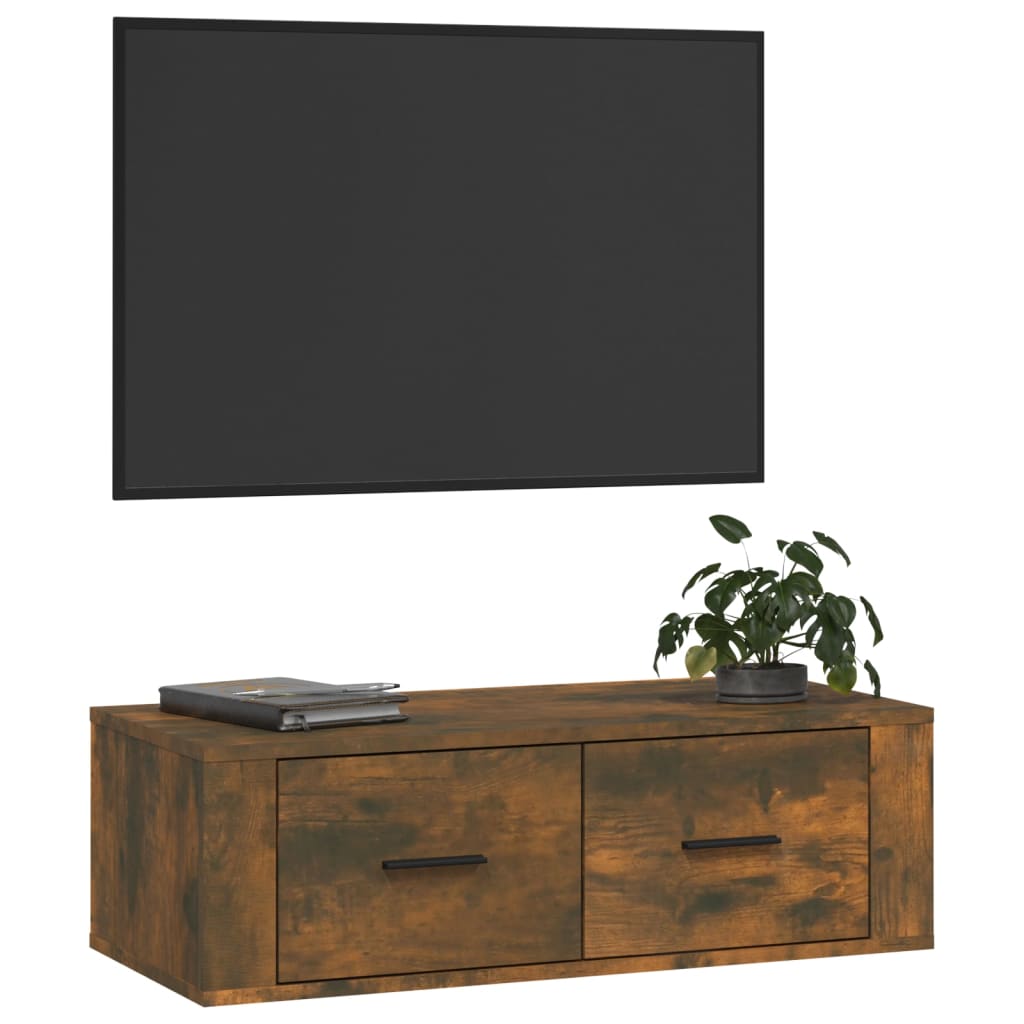 füstös tölgy színű szerelt fa függő TV-szekrény 80 x 36 x 25 cm