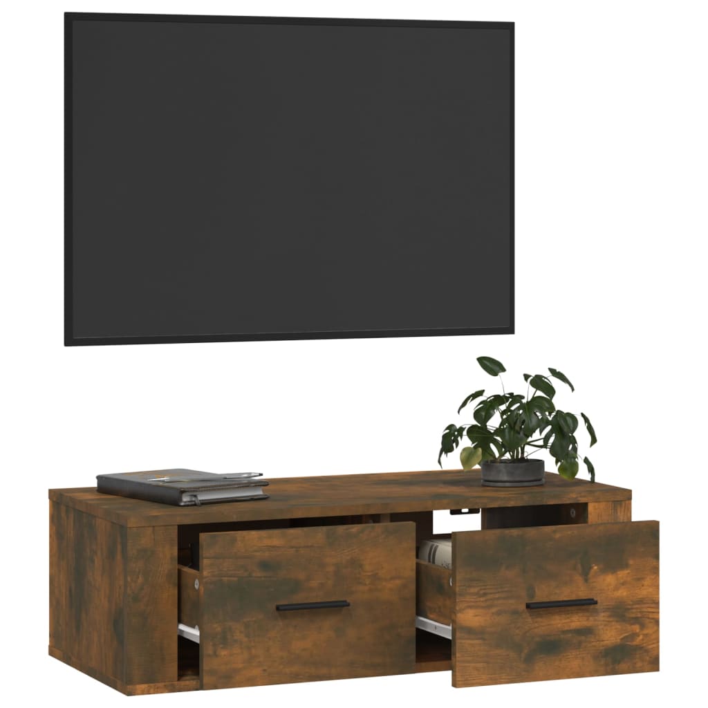 füstös tölgy színű szerelt fa függő TV-szekrény 80 x 36 x 25 cm