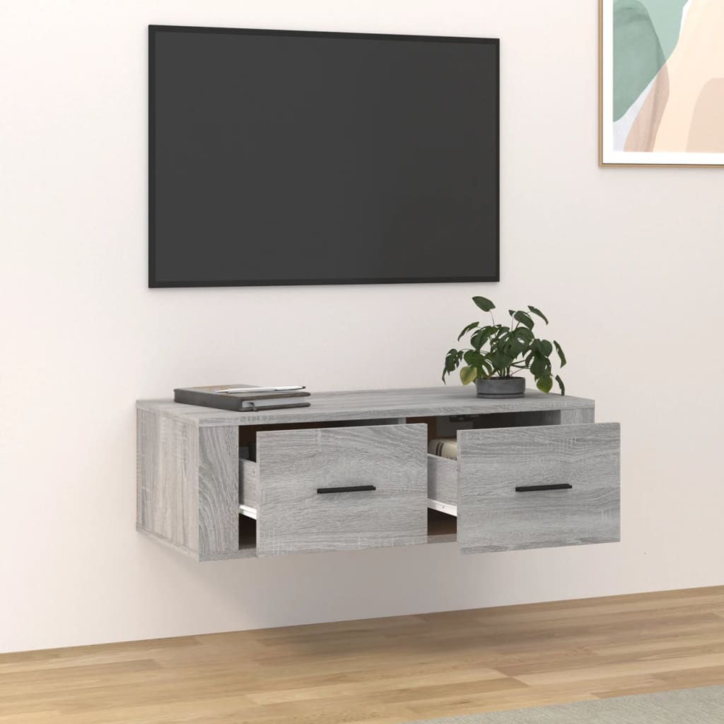 szürke sonoma színű szerelt fa függő TV-szekrény 80x36x25 cm