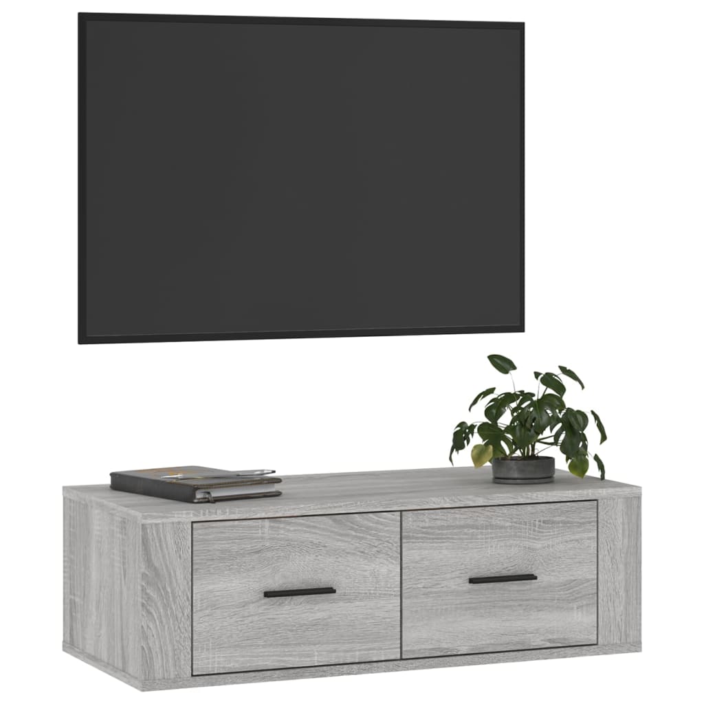 szürke sonoma színű szerelt fa függő TV-szekrény 80x36x25 cm