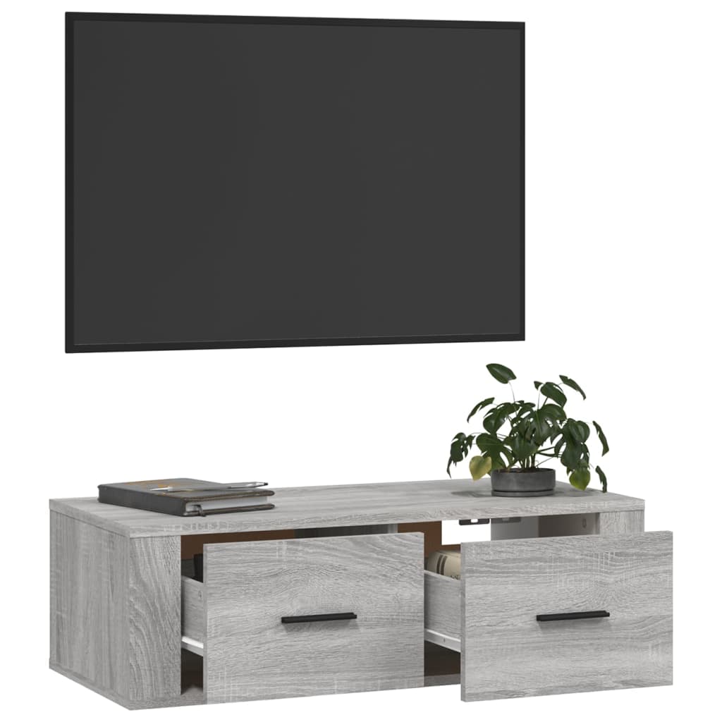 szürke sonoma színű szerelt fa függő TV-szekrény 80x36x25 cm
