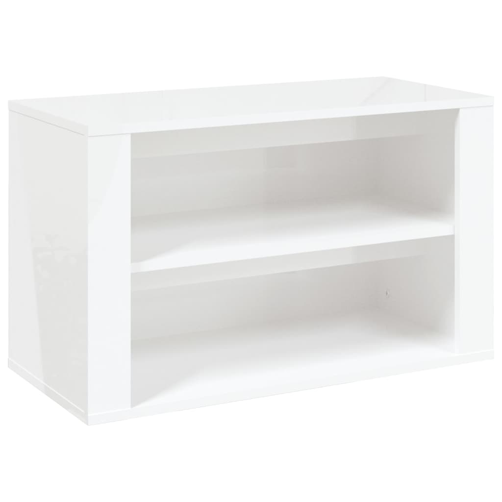 magasfényű fehér szerelt fa cipőtartó 75 x 35 x 45 cm