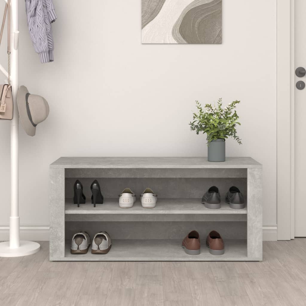 betonszürke szerelt fa cipőtartó 100x35x45 cm
