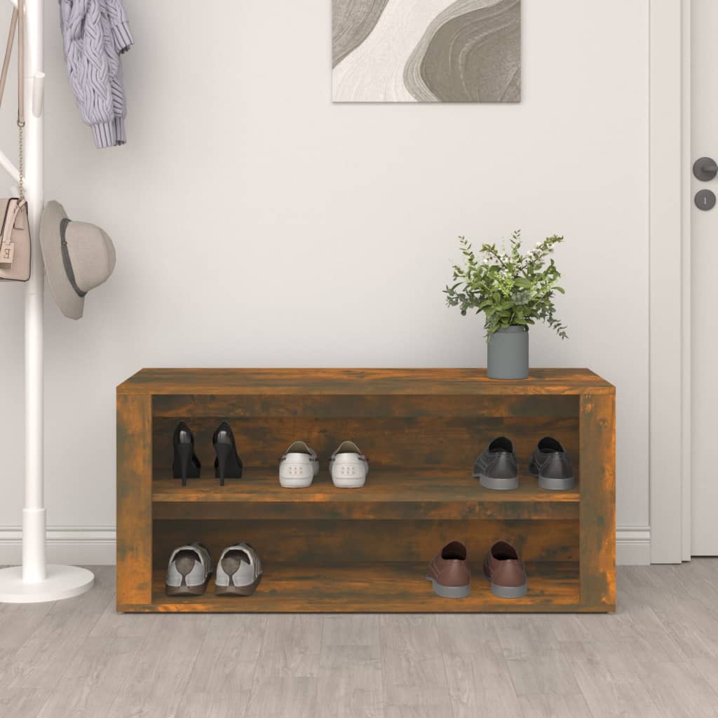 füstös tölgy színű szerelt fa cipőtartó 100x35x45 cm