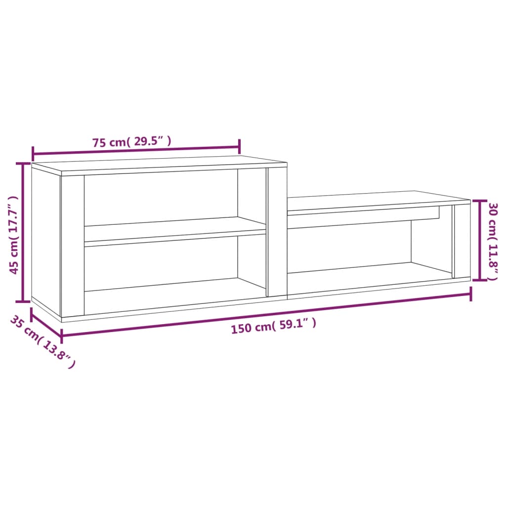 betonszürke szerelt fa cipőszekrény 150x35x45 cm