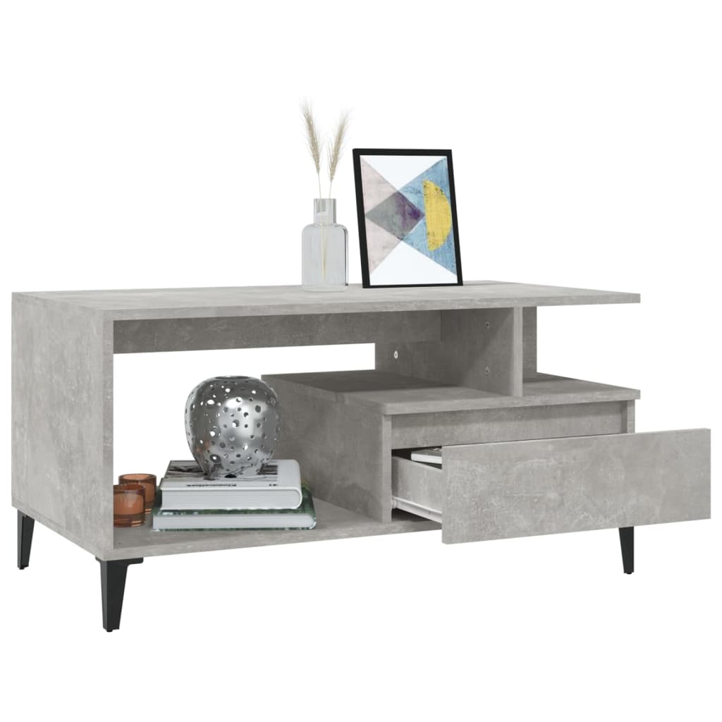 betonszürke szerelt fa dohányzóasztal 90x49x45 cm
