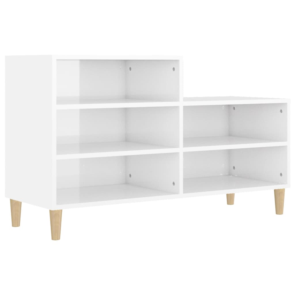 magasfényű fehér szerelt fa cipősszekrény 102x36x60 cm
