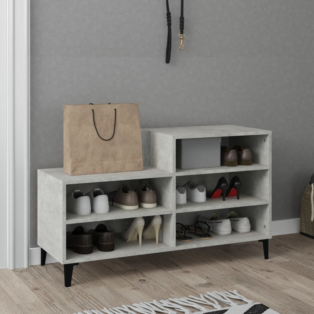 betonszürke szerelt fa cipőszekrény 102x36x60 cm