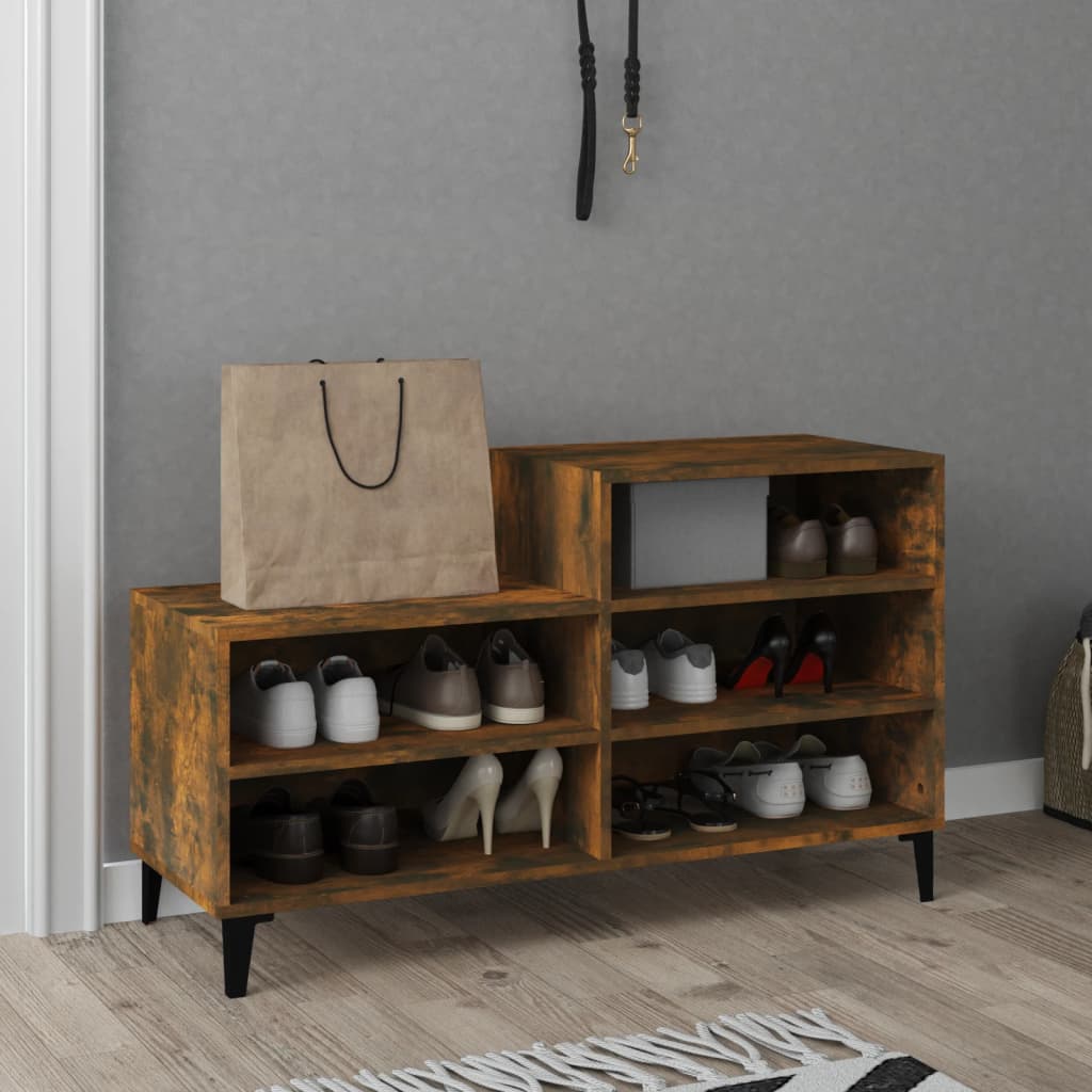 füstös tölgy színű szerelt fa cipősszekrény 102 x 36 x 60 cm
