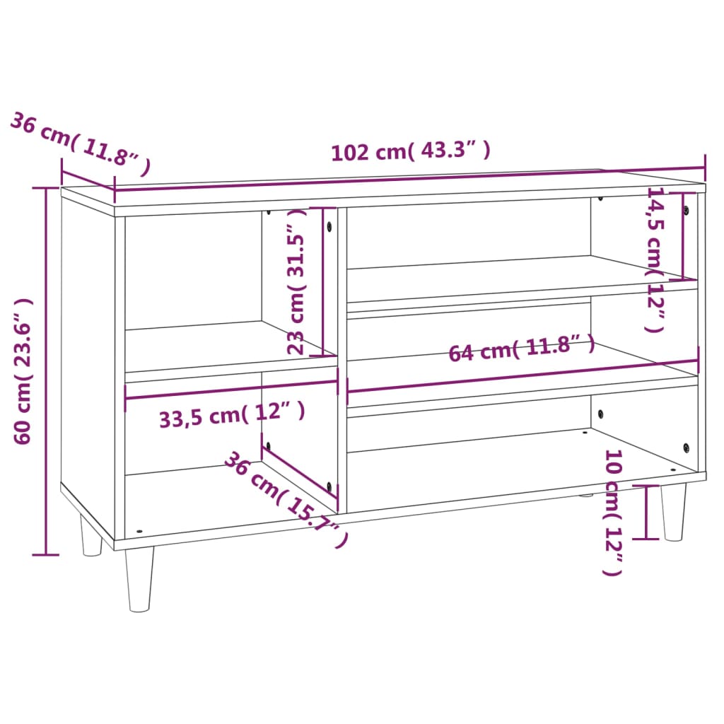 fekete szerelt fa cipősszekrény 102x36x60 cm