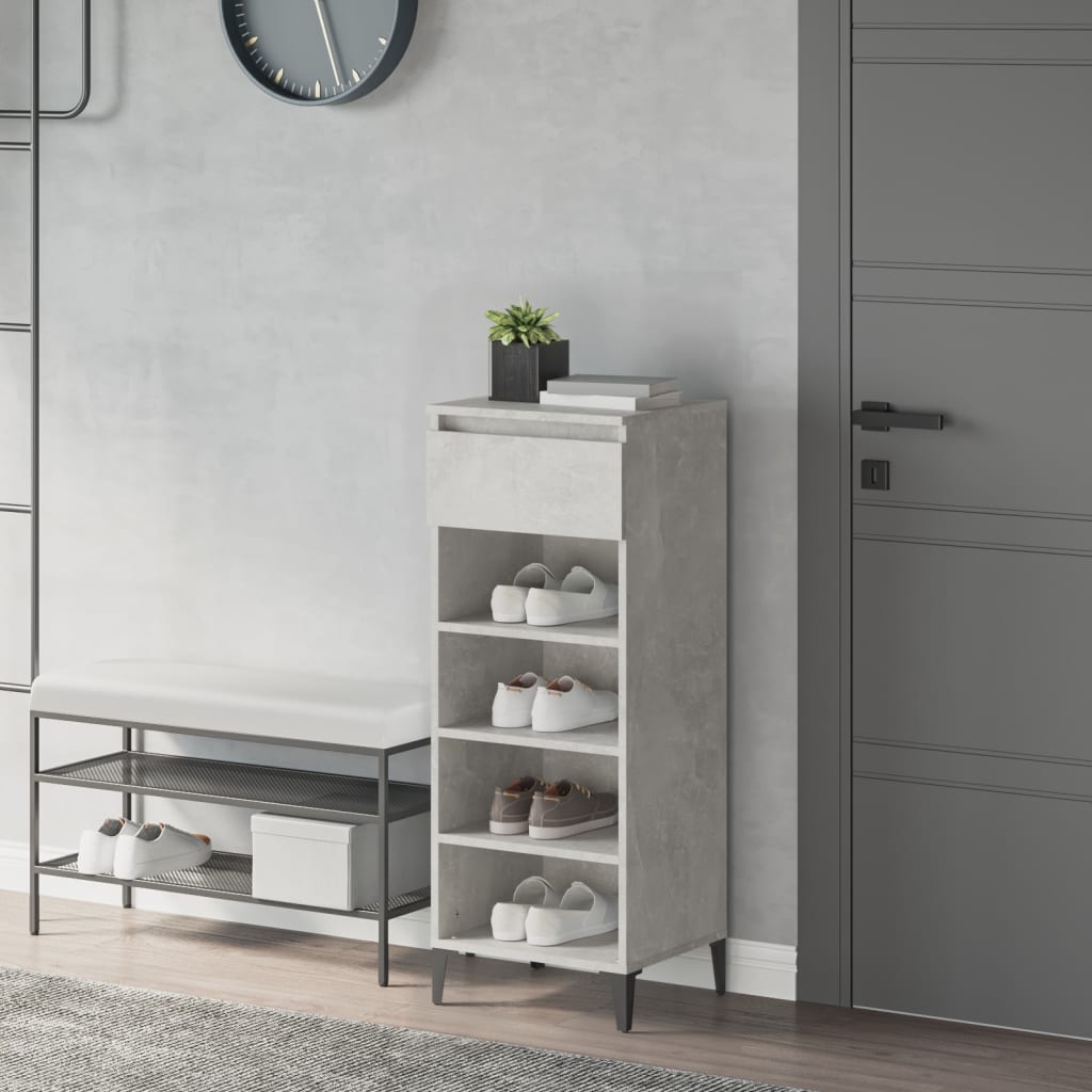 betonszürke szerelt fa cipőtartó 40x36x105 cm