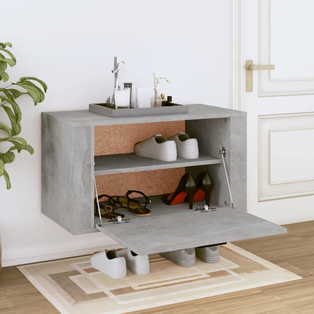 betonszürke szerelt fa fali cipőszekrény 70 x 35 x 38 cm