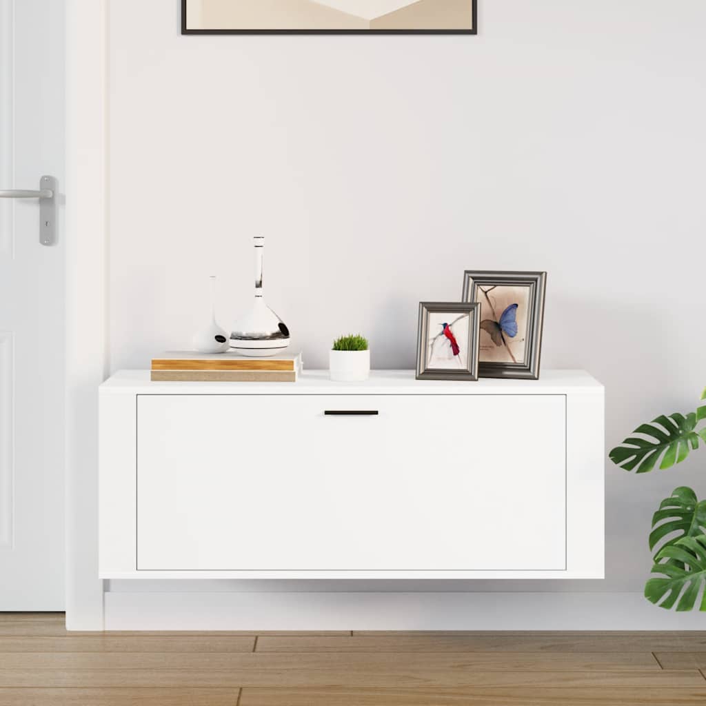 fehér szerelt fa fali cipőszekrény 100 x 35 x 38 cm