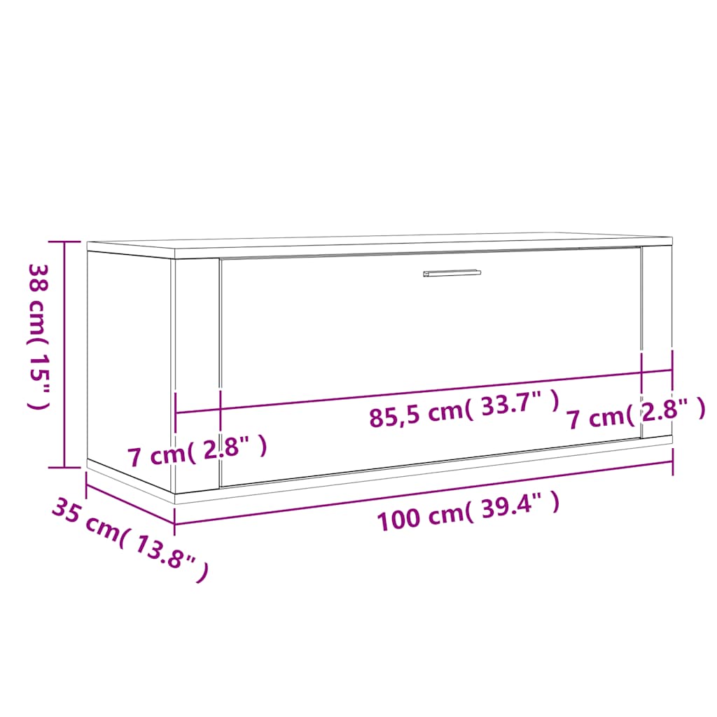 fehér szerelt fa fali cipőszekrény 100 x 35 x 38 cm