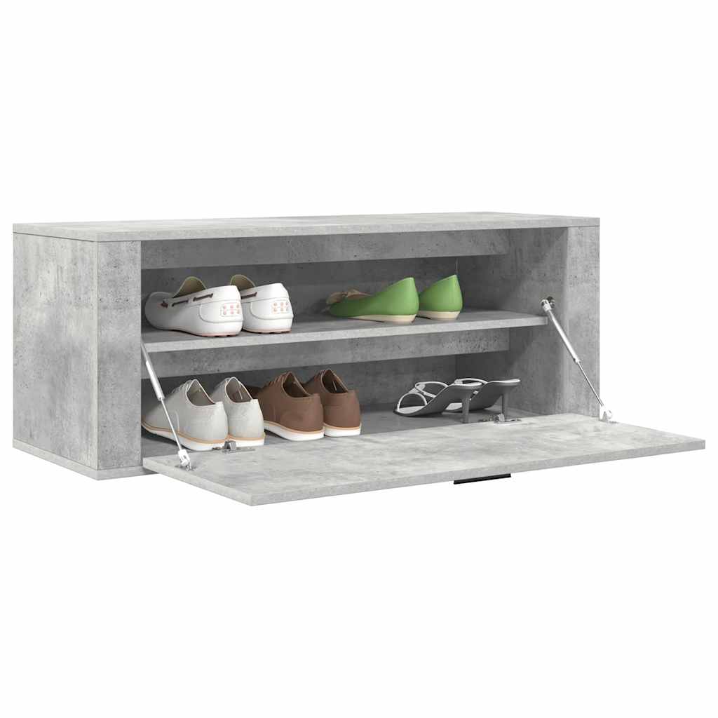 betonszürke szerelt fa fali cipőszekrény 100x35x38 cm