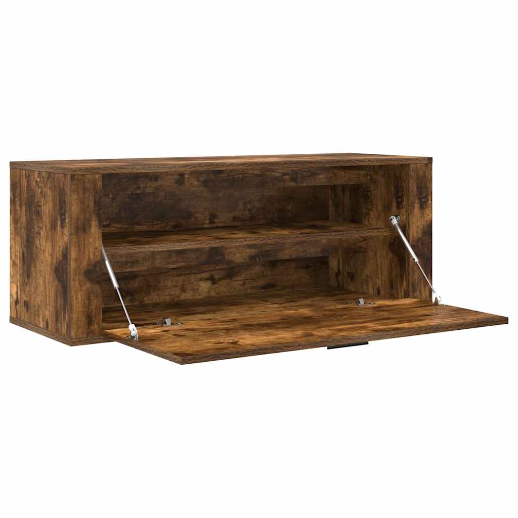 füstös tölgy színű szerelt fa fali cipősszekrény 100x35x38 cm
