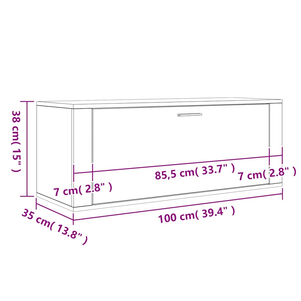 füstös tölgy színű szerelt fa fali cipősszekrény 100x35x38 cm