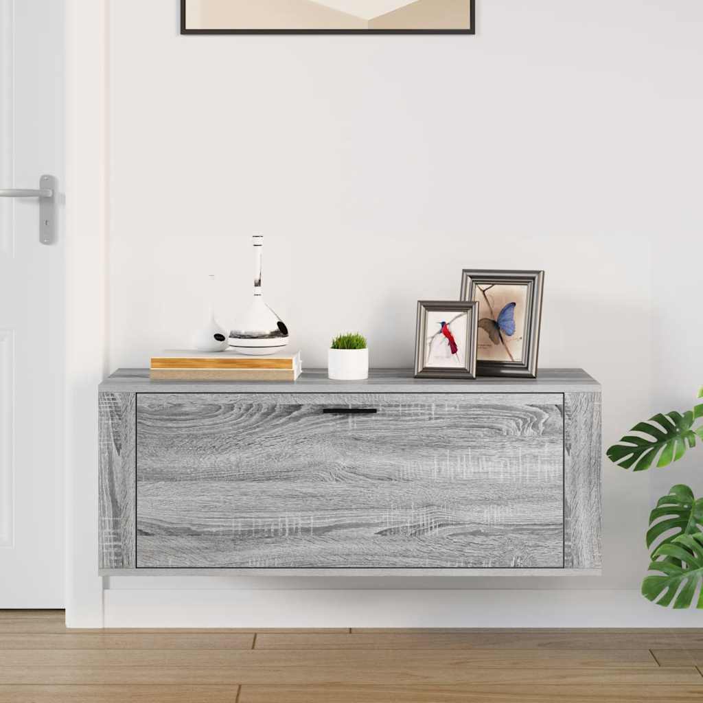 szürke sonoma színű szerelt fa fali cipősszekrény 100x35x38 cm