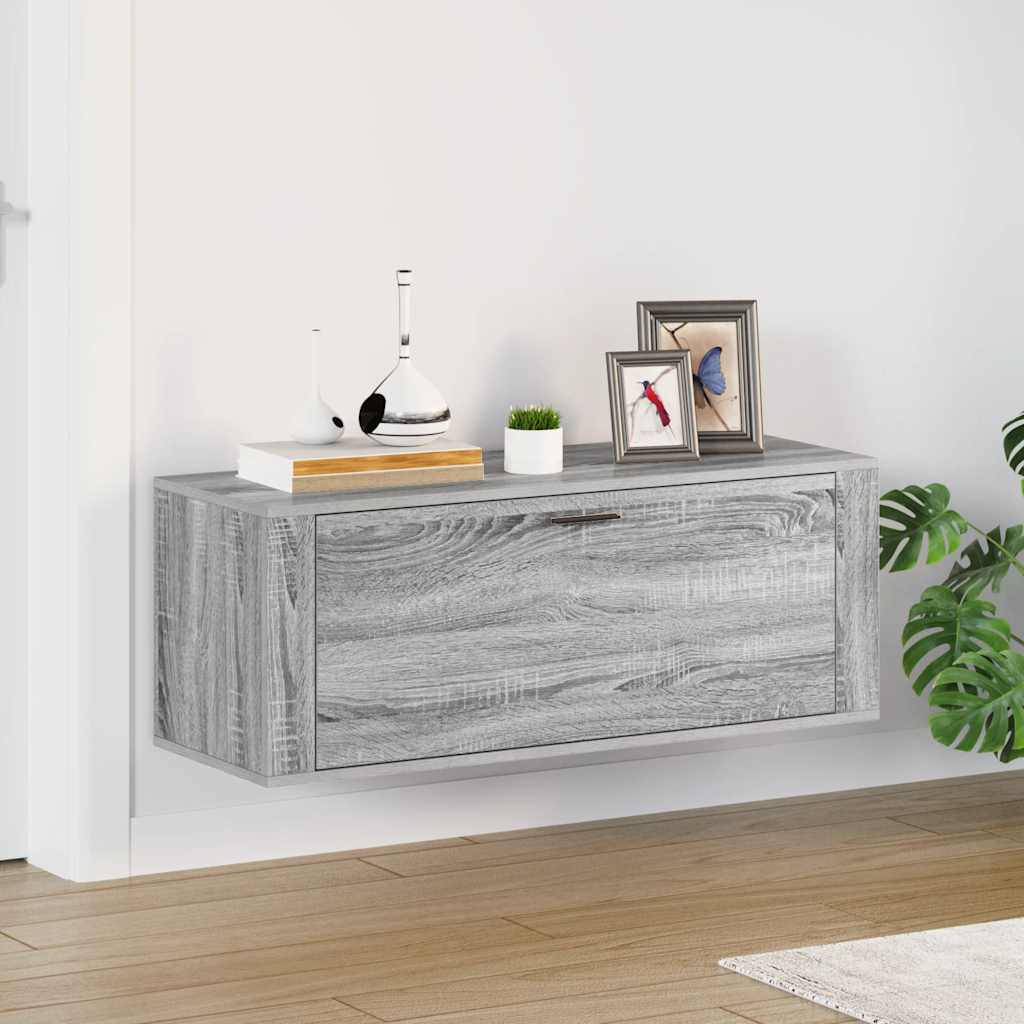 szürke sonoma színű szerelt fa fali cipősszekrény 100x35x38 cm