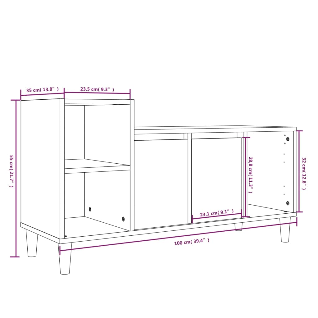 betonszürke szerelt fa TV-szekrény 100 x 35 x 55 cm