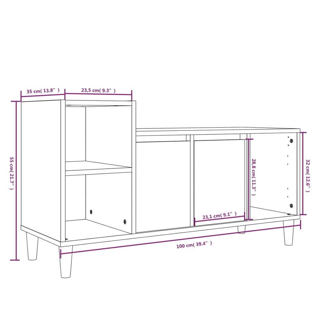 füstös tölgy színű szerelt fa TV-szekrény 100x35x55 cm