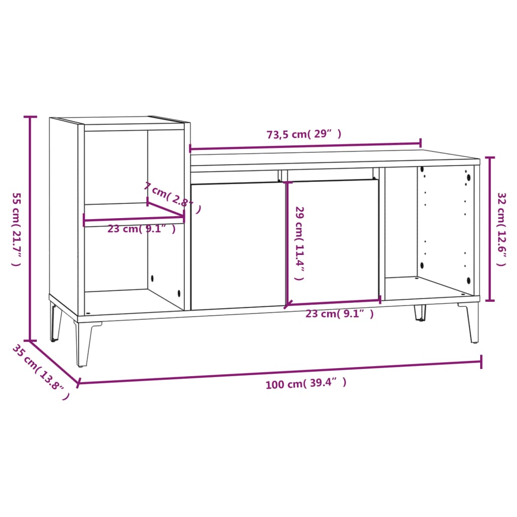 füstös tölgy színű szerelt fa TV-szekrény 100x35x55 cm