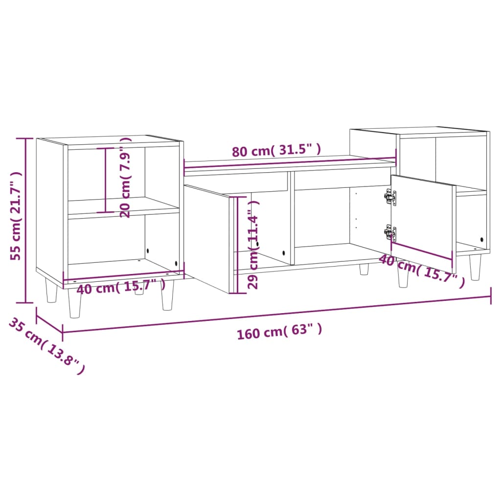betonszürke szerelt fa TV-szekrény 160x35x55 cm
