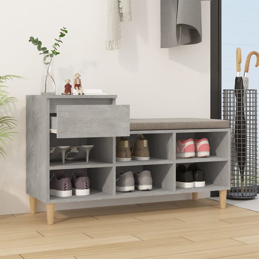 betonszürke szerelt fa cipőszekrény 102x36x60 cm
