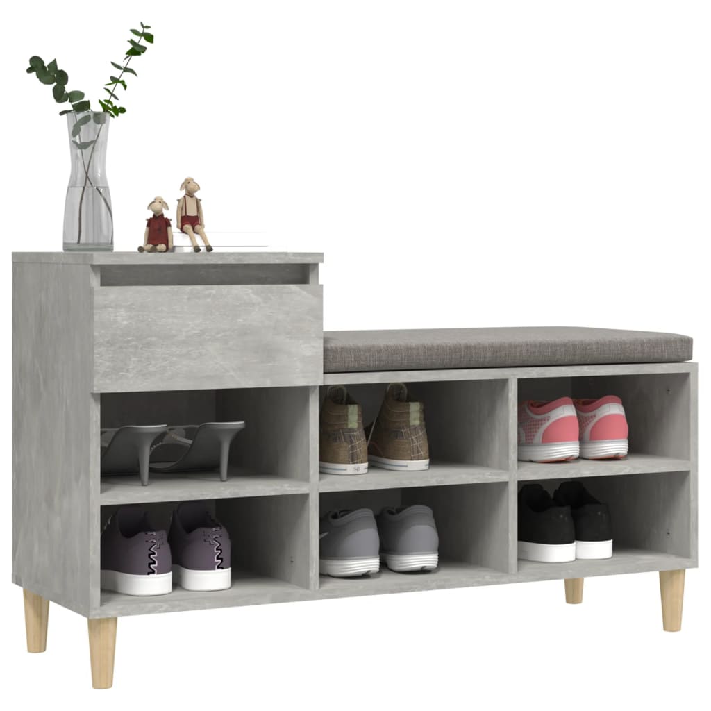 betonszürke szerelt fa cipőszekrény 102x36x60 cm