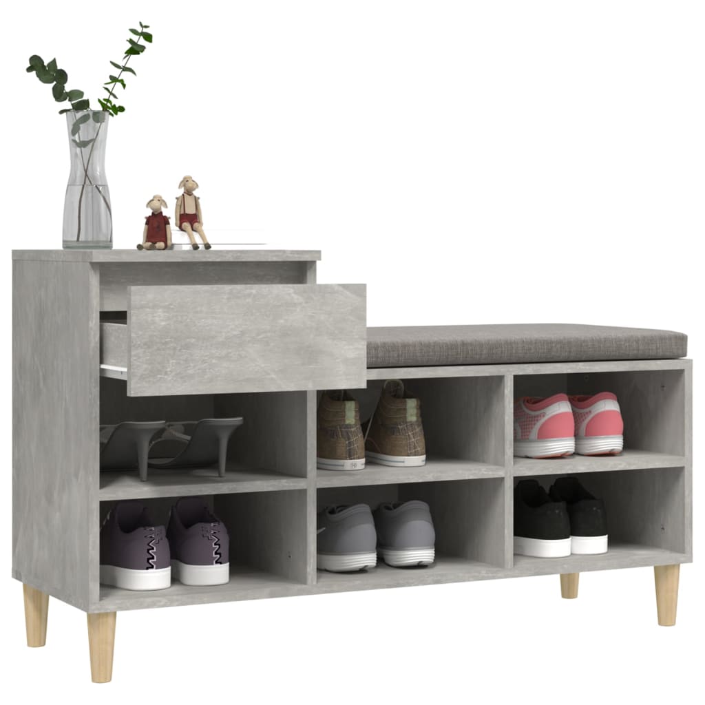 betonszürke szerelt fa cipőszekrény 102x36x60 cm