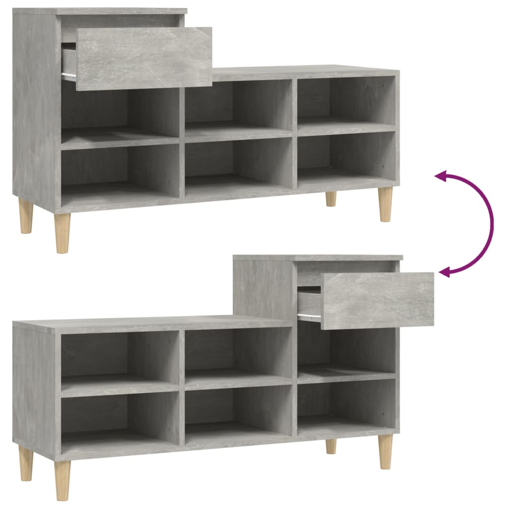 betonszürke szerelt fa cipőszekrény 102x36x60 cm