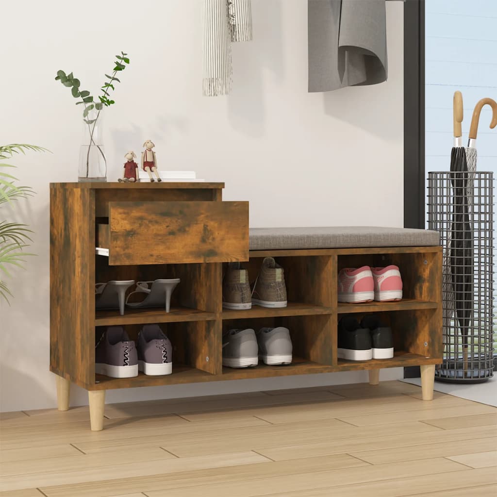 füstös tölgy színű szerelt fa cipősszekrény 102 x 36 x 60 cm
