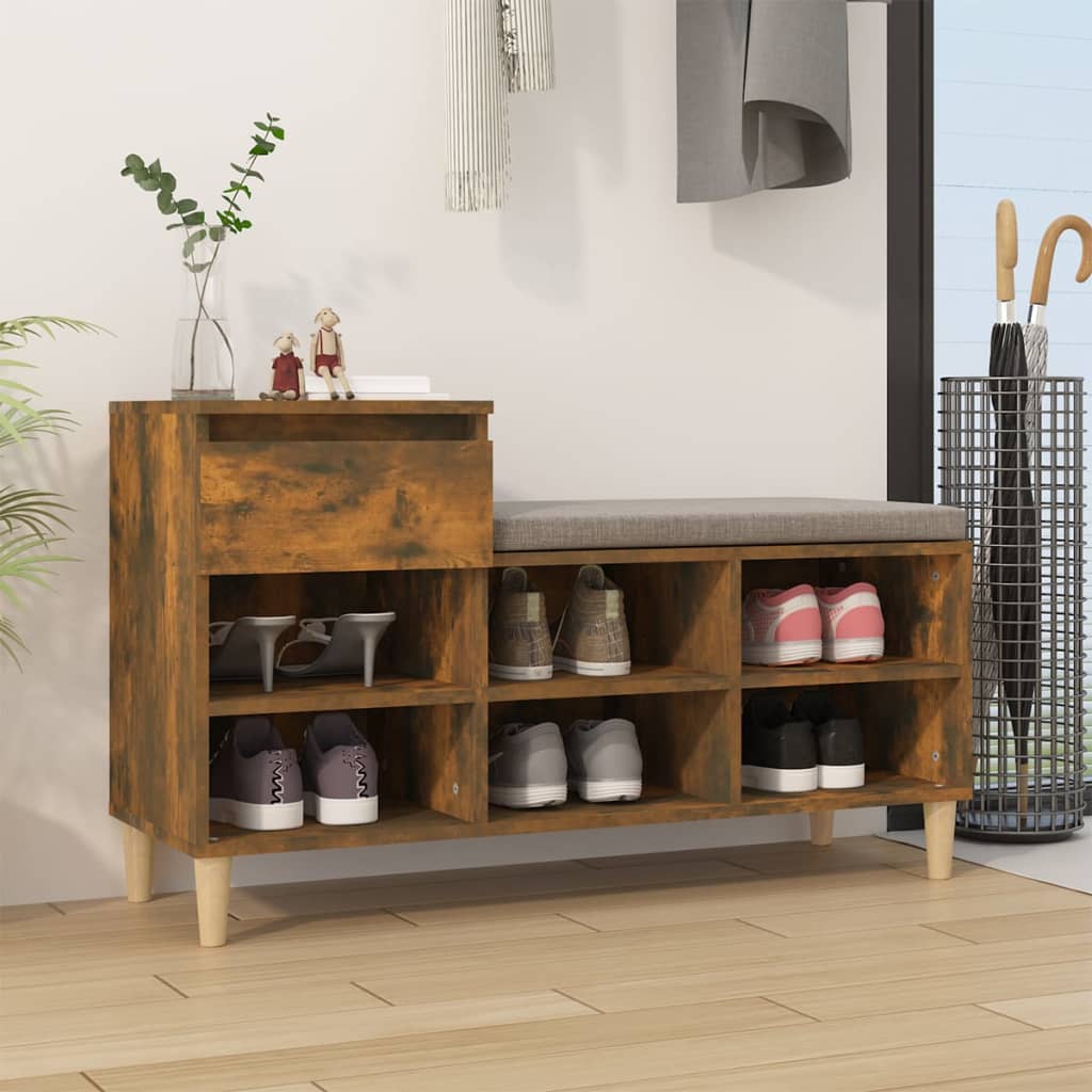 füstös tölgy színű szerelt fa cipősszekrény 102 x 36 x 60 cm