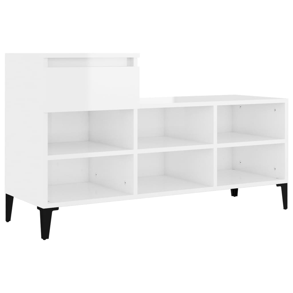 magasfényű fehér szerelt fa cipősszekrény 102x36x60 cm