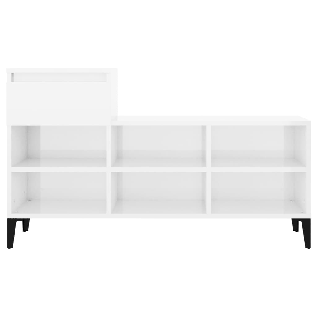 magasfényű fehér szerelt fa cipősszekrény 102x36x60 cm