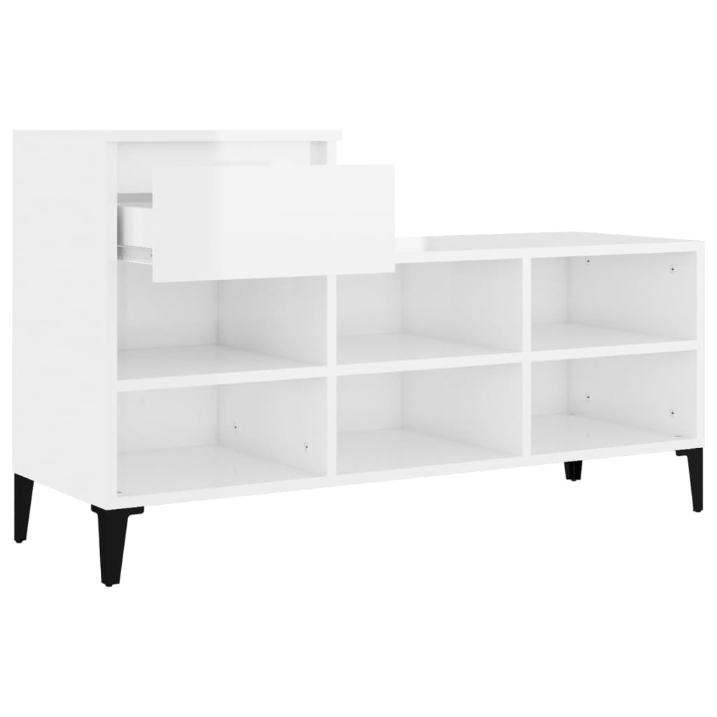 magasfényű fehér szerelt fa cipősszekrény 102x36x60 cm