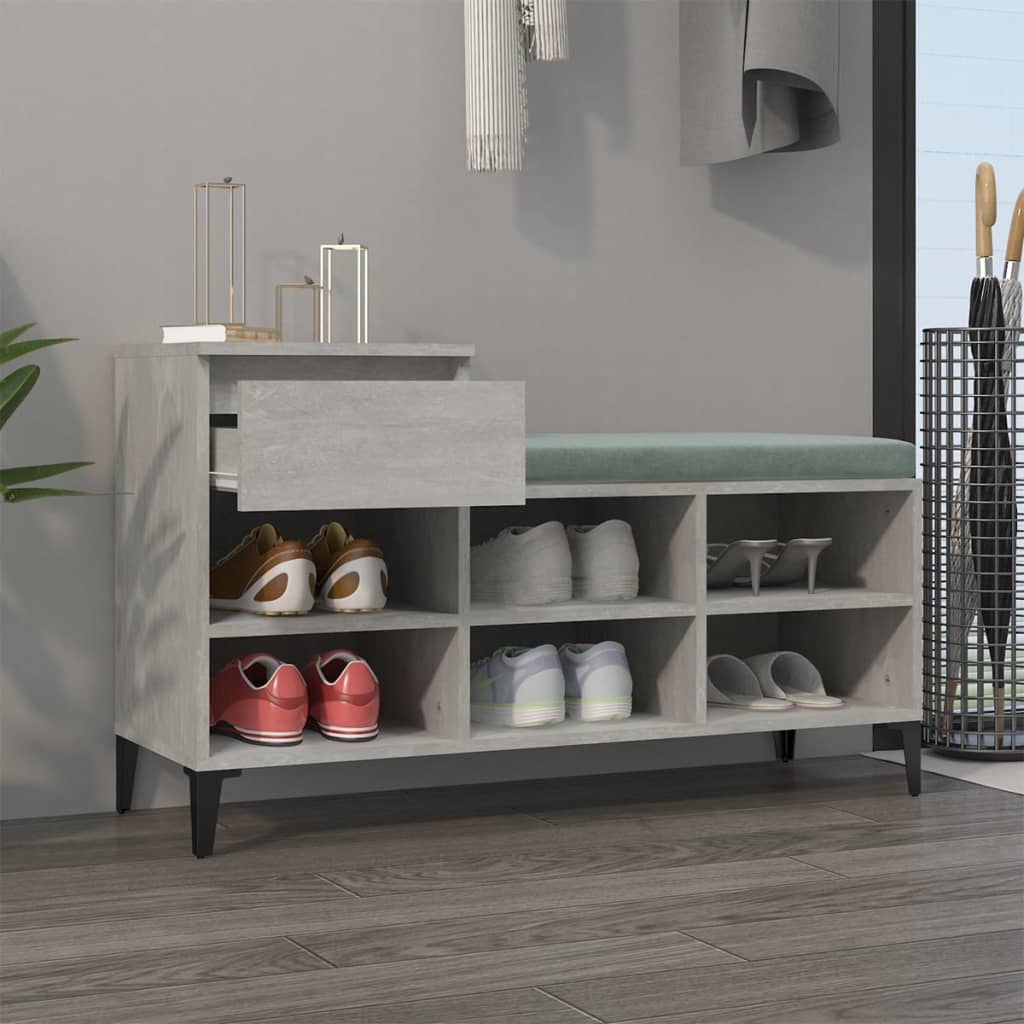 betonszürke szerelt fa cipőszekrény 102x36x60 cm