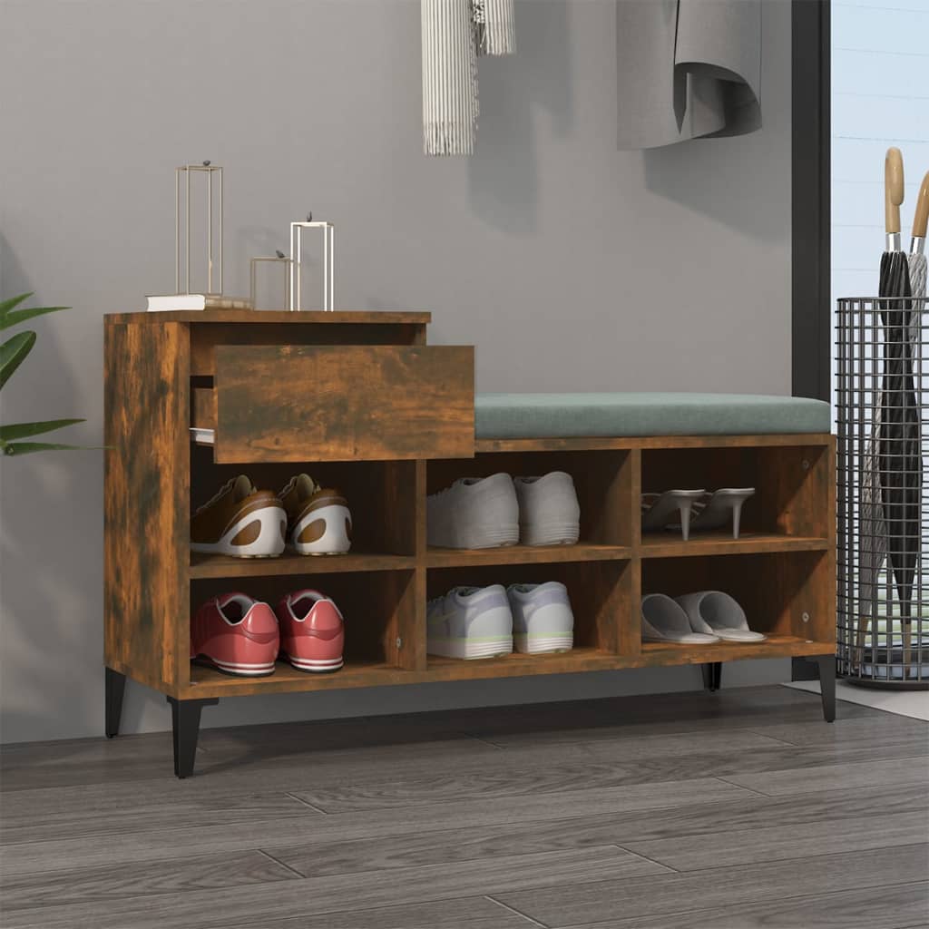 füstös tölgy színű szerelt fa cipősszekrény 102 x 36 x 60 cm