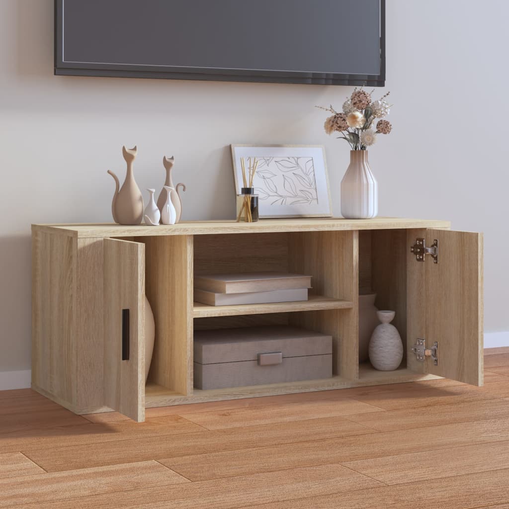 sonoma tölgyszínű szerelt fa TV-szekrény 100 x 35 x 40 cm
