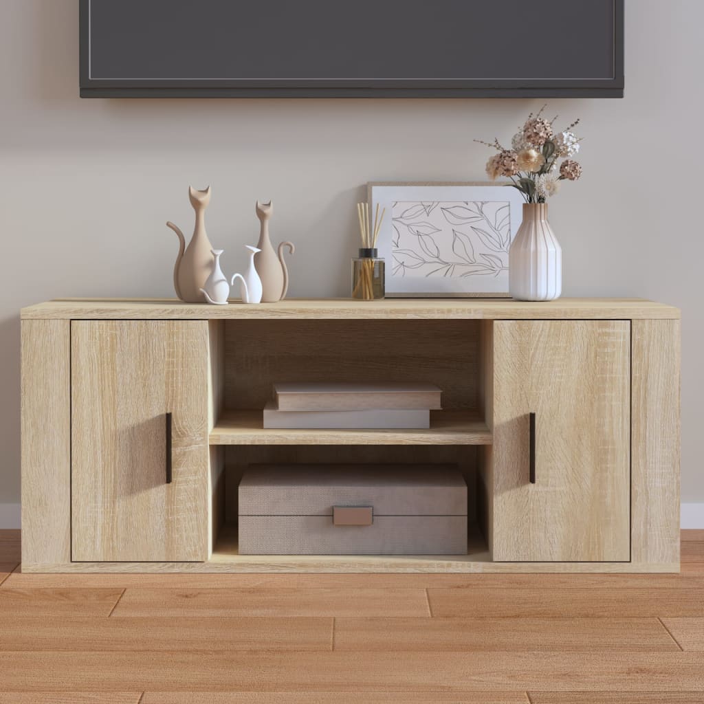 sonoma tölgyszínű szerelt fa TV-szekrény 100 x 35 x 40 cm