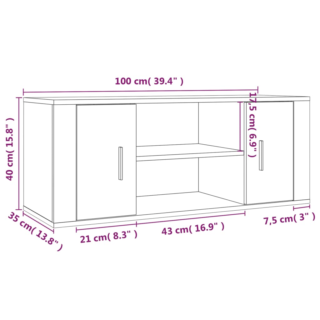betonszürke szerelt fa TV-szekrény 100x35x40 cm