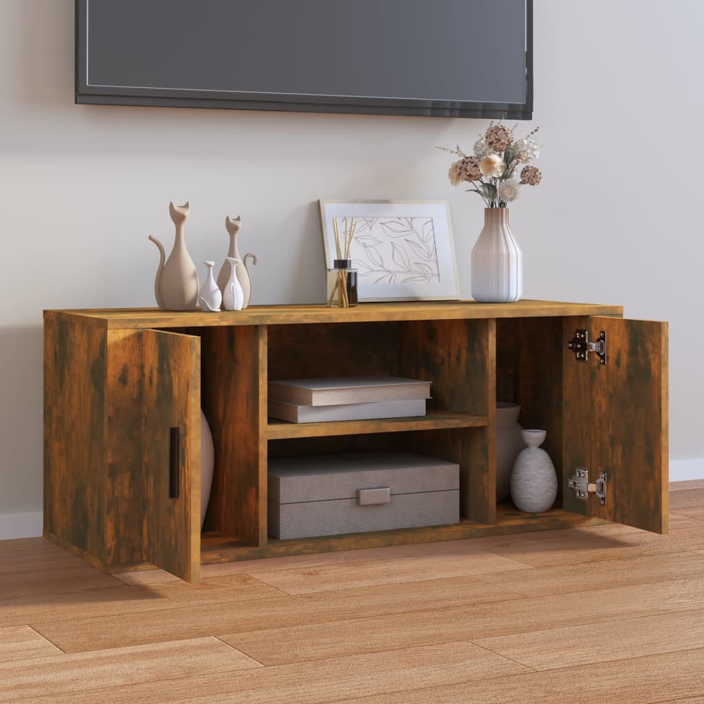 füstös tölgy színű szerelt fa TV-szekrény 100 x 35 x 40 cm