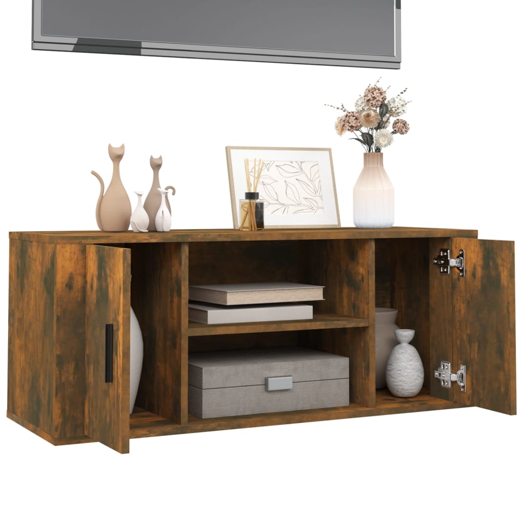 füstös tölgy színű szerelt fa TV-szekrény 100 x 35 x 40 cm